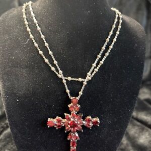 Sterling Silver and Garnet Cross Pendant on an 925 Italian Chain